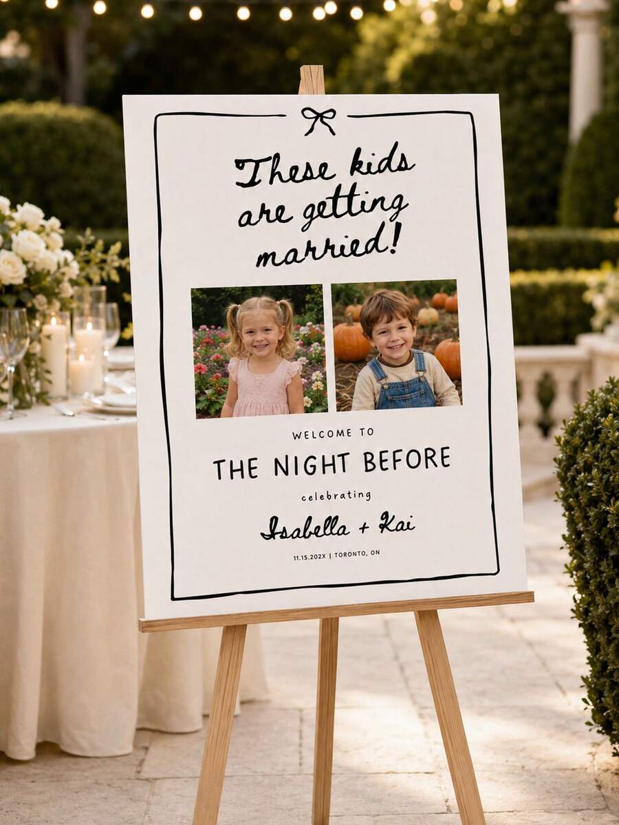 Wedding Eve Welcome Sign, Wedding Rehearsal Dinner Sign, "These Kids Are Getting Married" Sign, Personalized Wedding Rehearsal Welcome Sign, DIY Wedding Sign Template, Wedding Weekend Party Decor, Rehearsal Dinner Decor, Engagement Party, Pre-Wedding Party And Wedding Reception Welcome Decor, Groom And Bride Fun Country Style Wedding Sign, Frame/Frame Not Included. - Multicolor - View 1