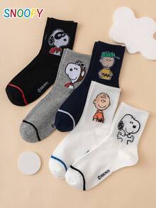 5 Pairs SNOOPY Series Genuine Charlie Brown Puppy Pilot Pattern Fun Personalized Cartoon Women's Mid-Calf Socks - Multicolor - View 3