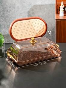 Tray With Cake Lid, Gold Thickened Transparent PET Rectangular Tray With Handle And Cake Lid, Plastic Storage Tray, Suitable For Tea Cups, Water Cups, Gold Rim Style - Amber - View 9
