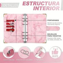 YICHN Organizador De Dinero A6,Agenda A6 de Anillas Desmontable + 12 Tarjetas dePresupuesto +12 Sobres para Efectivo +stickers en inglés y etiquetas. Incluye 200calcomanfas de regalo. Gris - Rosa - Ver 4