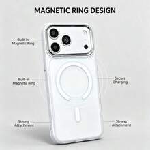 半透明對比色磁吸無線充電手機殼,彩色大窗鏡頭框全包防摔保護殼,清新溫柔風,適用 18 Pro Max/18 Pro/Duo/17 Air/18/17/16/15/14 Pro Max/13 系列,送女生的高顏值小禮物 - 白色 - 查看 4