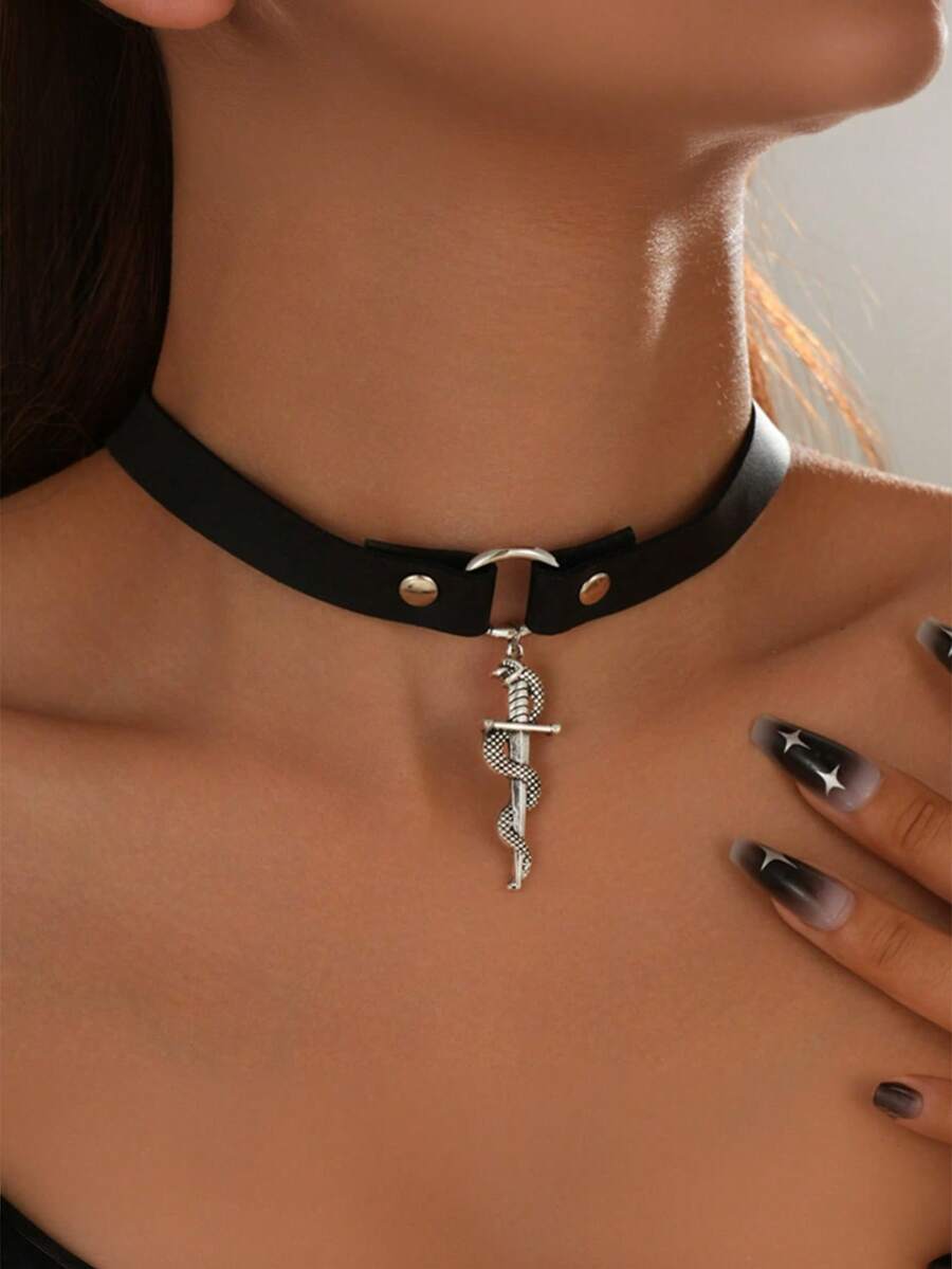 1 pieza Collar gargantilla sexy estilo gótico punk con cruz y serpiente envolvente, adecuado para hombres y mujeres, para fiestas, reuniones, uso diario, regalo exquisito de Halloween - Multicolor - Ver 1