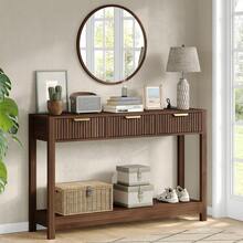 Furniouse 47.3 Inch Console Table With Charging Station, Modern Entryway Sofa Table With 3 Storage Drawers And Open Shelf, Easy Assembly Narrow Accent Table For Foyer, Living Room, Hallway Corridor - Brown - View 1