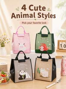 Cute Animal Forest Cartoon Lunch Bag, Portable Large Capacity Meal Tote Bag, Student Campus Office Travel Picnic Food Container Storage Bag, Cute Pattern With Handle Reusable Lunch Storage Bag, Daily Outdoor Dining Accessory - Multicolor - View 4