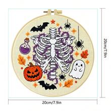 1PC 15*15cm/5.9*5.9in 20*20cm/7.9*7.9in, Halloween Skeleton Embroidery Kit, DIY Handmade Embroidery Set For Adult Beginners, Home Gift, Women's Sewing Gift, Including User Manual, Printed Pattern Fabric, Embroidery Frame, Needle And Thread. - Halloween Skeleton - View 5