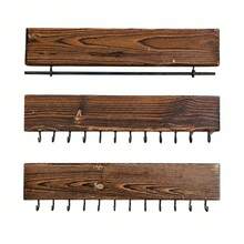 1 Set Natural Wooden Wall-Mounted Jewelry Storage Rack, Rustic Style Necklace & Earring Display Stand, Multi-Hook Design, Space-Saving Jewelry Organizer, Suitable For Bedroom, Vanity, Dressing Room, Home Decor - Multicolor - View 9