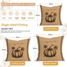 4 piezas/1 pieza Funda de almohada con patrón de ilustración de boceto de calabaza de cosecha de otoño vintage sin relleno, funda de almohada impresa por un solo lado, adecuada para sala de estar, dormitorio, decoración del hogar, funda de almohada para todas las estaciones - Multicolor 07 - Ver 3