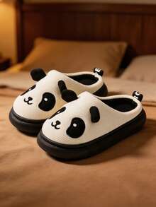 New Cartoon Panda Warm Slippers For Kids, Suitable For Autumn/Winter Home Wear, Plush Material - Beige - View 4