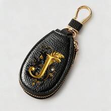 Litchi Pattern Key Bag -Black Gold Letters A-Z Car Key Protection Cover,PU Key Storage Clip,Zipper Bag,Car Key Storage Device,Car Keychain,Unisex Gift - Multicolor - View 25