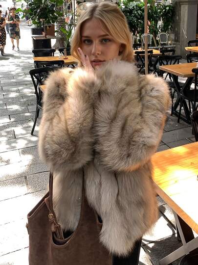Women's Elegant Luxury Faux Fur Coat With Lapel Collar, Suitable For Winter Parties, Formal Dinners, Daily Outings