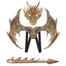 Fantasy-drakcosplay-rekvisitset, röd texturerad mask och vingkostymdelar, justerbart fäste för stabil användning, iögonfallande festtillbehörskit, mångsidiga utklädningsrekvisita för Halloween-evenemang och karnevalstillfällen - Multifärgad - Visa 11