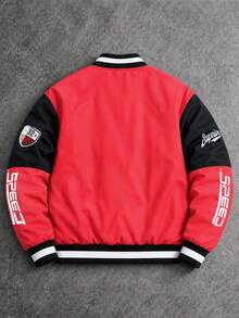 Vintage F1 Racing Print Stand Collar Jacket Men's Motorcycle Style Casual Outerwear, Men's Vintage Motorcycle Racing Print Stand Collar Jacket, Spring/Autumn Vintage Motorcycle Casual Jacket - Red - View 2