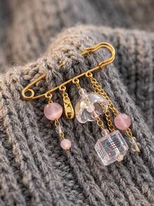 Broche de alfiler multiusos de acero inoxidable 304 chapado en oro de 18K para mujeres, broche de flor con cuentas y borlas estilo macaron, alfileres decorativos para abrigos, bufandas y atuendos de mujer - broche - Ver 8