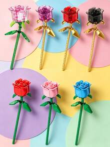 Youleli 7pcs DIY Building Block Floral Set, Customizable Bouquet Toy, Home Desktop Decor, Realistic Rose Lily Orchid, Holiday Birthday Gift For Women - Multicolor - View 10