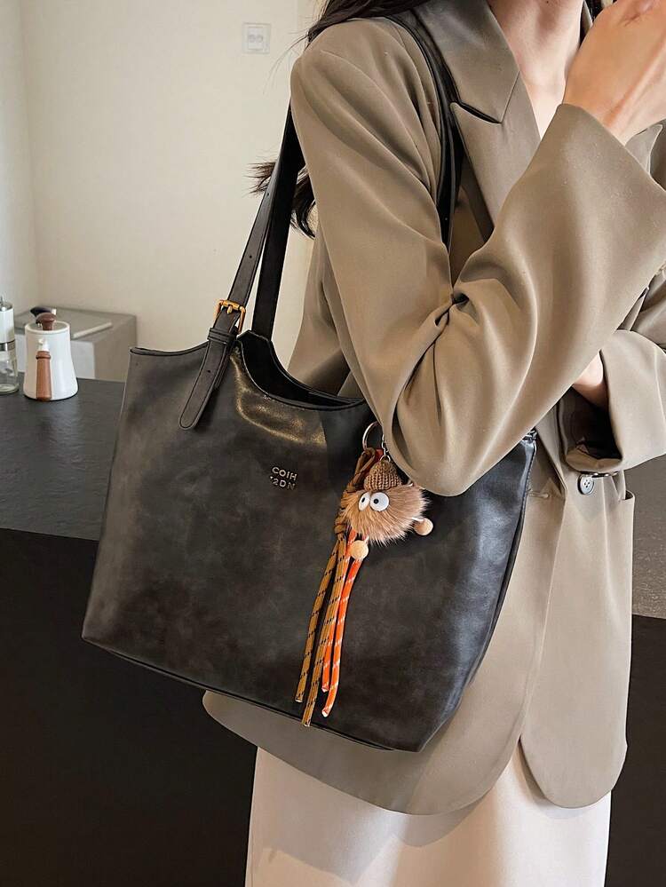 Dedoo Fashion Large Capacity Trapezoid Bag Designer Style Lock Clasp Women's Shoulder Bag Luxury PU Leather Handbag High Quality Underarm Bag - Black - View 7
