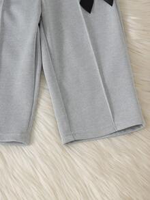 Bộ 2 món cho bé gái gồm áo sweatshirt tay dài cổ tròn raglan đơn giản đa năng phối nơ 3D và quần ống rộng ống đứng đồng bộ, mùa xuân/thu - Màu Xám nhạt - Xem 7