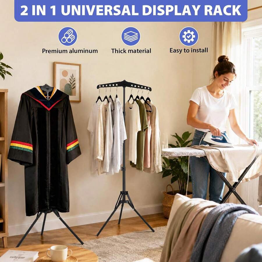 Freestanding Home Steamer Stand, Foldable Floor Rack, Height Adjustable Vertical Clothes Rack, Large Garment Rack, Bedroom And Walk-In Closet Steam Iron Stand, Portable Travel Steamer Stand - View 1
