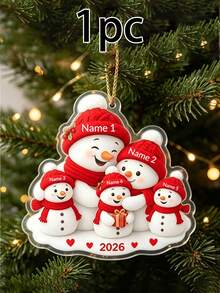 Custom Snowman Family Christmas Ornament, Personalized 2-5 Names Family Hanging Decor, Customized Snowman Christmas Tree Ornament 2026, Customizable Holiday Keepsake Gift For Mom Dad Family, Xmas Decorations - Style C - View 14