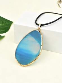Bohemian Style Natural Agate Slice Pendant Necklace, Asymmetrical Raw Stone Slice Necklace, Vintage Stone Accessory - Agate Slice Pendant - View 7