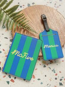 2pcs Set Customized Name Travel Passport Cover And Luggage Tag, RFID Anti-Theft, UV Printed Colorful Stripes, Travel Document Accessories, Travel Gift - Multicolor - View 13