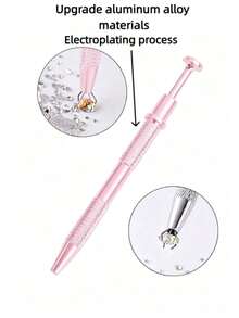 Professional Diamond Grip Picking Tool With 4-Claw Ball Claw, Body Piercing Tool, Tattoo Accessory, Stainless Steel Pearl Grabber, Jewelry Making Tool, 1pc/Pack, 4-Claw Rhinestone Grabber, Crystal Pointed Tip Tweezers - Pink - View 17