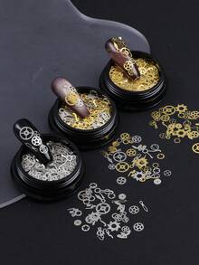 1/3 Box Gold & Silver Steampunk Gear Clock Wheel Metal Rivet Decor, Vintage Mechanical Nail Art Decoration Accessories, Suitable For DIY Nail Art, Jewelry Decoration And Nail Design - Multicolor - View 10