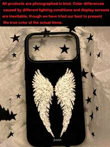 Y2K Fashion Cute Glitter Dark Angel Wings Phone Case, Compatible With IPhone 17 Pro Max 17 Pro 17 16 Pro Max 16 Pro 16 15 Pro Max 15 Pro 15 14 Pro Max 14 Pro 14 13 Pro Max 13 Pro 13, Vintage Sweet Style Shockproof Soft Back Cover - Black Wings - View 4