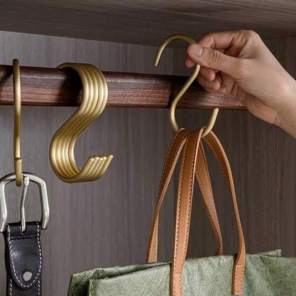 5/10 piezas Ganchos de aleación de aluminio en forma de S dorados - Diseño resistente, estilo moderno y elegante, adecuado para baño, vestidor, cocina, jardín - Perfecto para colgar toallas, chales y accesorios | Ganchos de metal duraderos