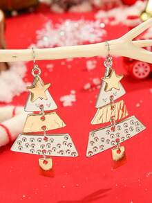 JOJELOO 1 Buah Anting-Anting Rumbai Panjang Pohon Natal, Perhiasan Telinga Pohon Natal Patchwork yang Modis, Cocok untuk Dekorasi Telinga Pesta Natal Wanita - Gaya 1 - View 7