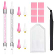 Rhinestone Picker Tool 2 Acrylic Handle Applicator | Dual-Ended, Multi-Functional Tool For Diamand Painting Pens, DIY Nail Art Tool, 4 Extra Wax Tips, 1 Tweezer - View 1