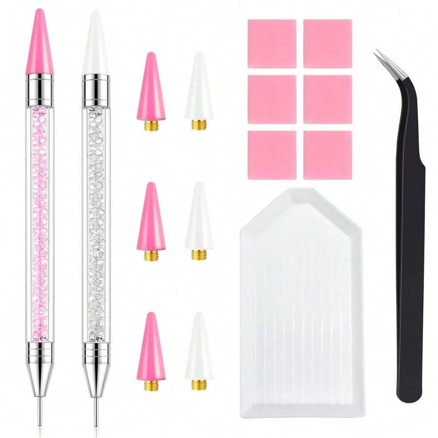 Rhinestone Picker Tool 2 Acrylic Handle Applicator | Dual-Ended, Multi-Functional Tool For Diamand Painting Pens, DIY Nail Art Tool, 4 Extra Wax Tips, 1 Tweezer - View 1