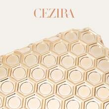 CEZIRA Women's Metal Gold Geometric Honeycomb Pattern ABS Box Clutch Bag, Luxury Designer Crossbody Bag Suitable For Weddings, Banquets, Parties And Dates - Gold - View 3