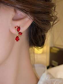 1 Pair Luxury Delicate Butterfly Decor Earrings Suitable For Women's Party And Gathering Wear - Golden Yellow + Red - View 4