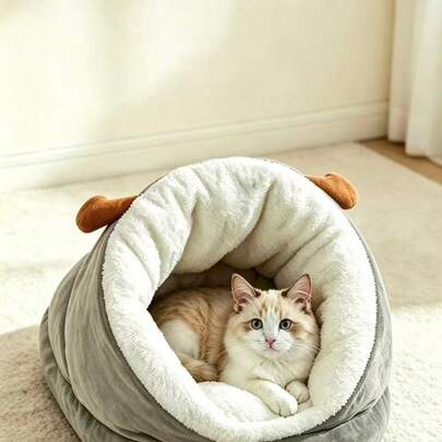 Pet Dog & Cat Slippers Bed, Soft Plush Enclosed Semi-Covered Design, Light-Blocking & Hidden For Security, High-Resilience Pet Bed For Long Sleep Without Sagging, Skin-Friendly & Warm Plush, Machine Washable & Hand Washable, Suitable For Small Pets & Puppies Under 6 Lbs
