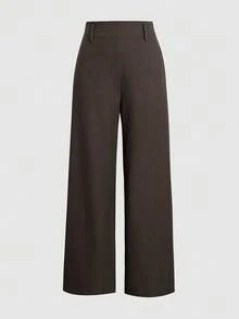 SMILE CHI Women's Casual Elastic Straight Leg Dress Pants, Autumn Back To School, Commute Daily Office Wear (Belt Not Included) - Brown - View 8