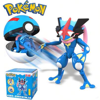 Pokemon Ash-Greninja Transformable Great Ball Figure, Kids Cool Deformable Action Toy, Dynamic Style Anime Collectible Model, Interactive Transformable Plastic Figure, Boys Desktop Ornament, Perfect Birthday Gift For Pokemon Fans