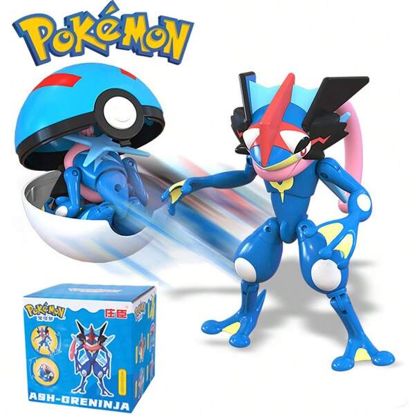 Pokemon Ash-Greninja Transformable Great Ball Figure, Kids Cool Deformable Action Toy, Dynamic Style Anime Collectible Model, Interactive Transformable Plastic Figure, Boys Desktop Ornament, Perfect Birthday Gift For Pokemon Fans