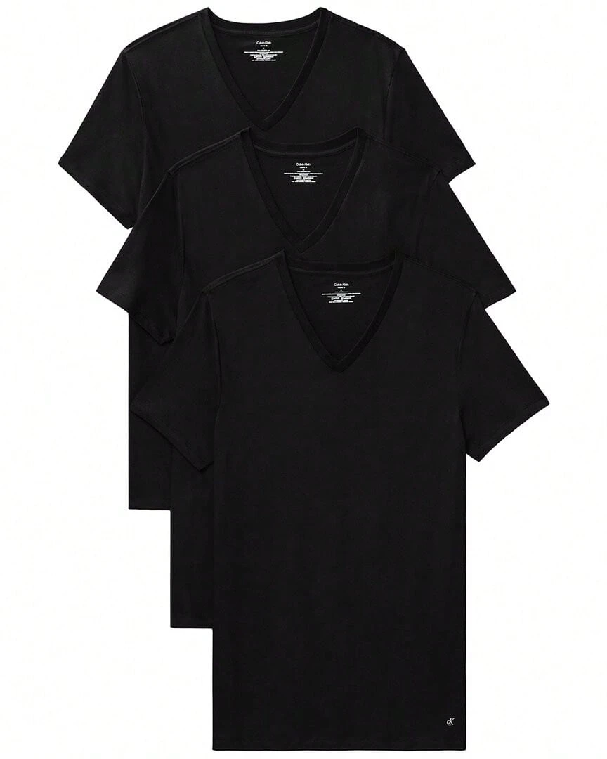 Calvin Klein Short Sleeve V-Neck 3-Pack - Black - View 1