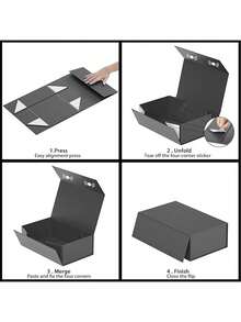 1PC Black Reusable Gift Box With Lid, Magnetic Closure, Rectangular Foldable, For Proposal Box, Wedding, Christmas, Halloween, Birthday Gift Packaging (Black With Ribbon) - Black - View 5