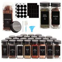 4pcs/8pcs/12pcs/18pcs/24pcs Seasoning Bottle Set, 4oz Square Seasoning Jars, Wooden Lid Jars, Kitchen BBQ Seasoning Bottles, Spice Rack Storage Box, Kitchen Tools, Kitchen Accessories (Sticker Content Needs To Be Filled In Yourself) - Multicolor - View 1
