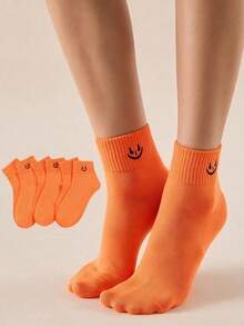 1/3 Pairs Unisex Halloween Orange Embroidered Devil Cartoon High Elasticity Mid-Calf Socks, Suitable For Daily Wear, Party Accessories, All Seasons - Orange - View 1