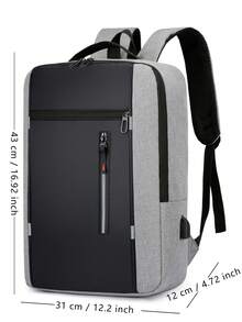 Water-Resistant Fashion Casual USB Port Men's Backpack - Grey - View 9