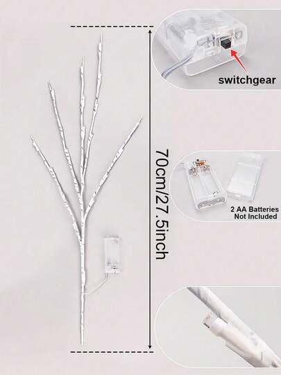 Battery-Powered Glowing Birch Branch Light, 70cm Realistic Tree Branch, Requires 2 AA Batteries, Switchable Battery Box, Suitable For Windowsill, Desktop, Christmas Autumn Winter Indoor Atmosphere, Vase Floral Arrangement, Home Holiday Decorative Lights