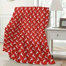 Soft & Comfortable 1pc Red Background Full Print Christmas Deer Modern Flannel Blanket - Style Polyester Nap Blanket - Digital Printing Process, Suitable For Sofa, Bed, Travel, Office Home Decor - Multicolor - View 9