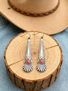 1 Pair Of Bohemian-Style Vintage Carved Stone Teardrop Earrings, Suitable For Women's Daily And Holiday Wear - Earrings - View 8