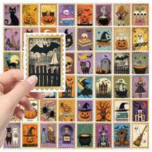 50pcs Vintage Halloween Stamps Sticker Set, Halloween Aesthetic Ghost Decorative Stickers, Back To School Cute Ghost Gift Stickers, Suitable For Teen Girls - Multicolor - View 6