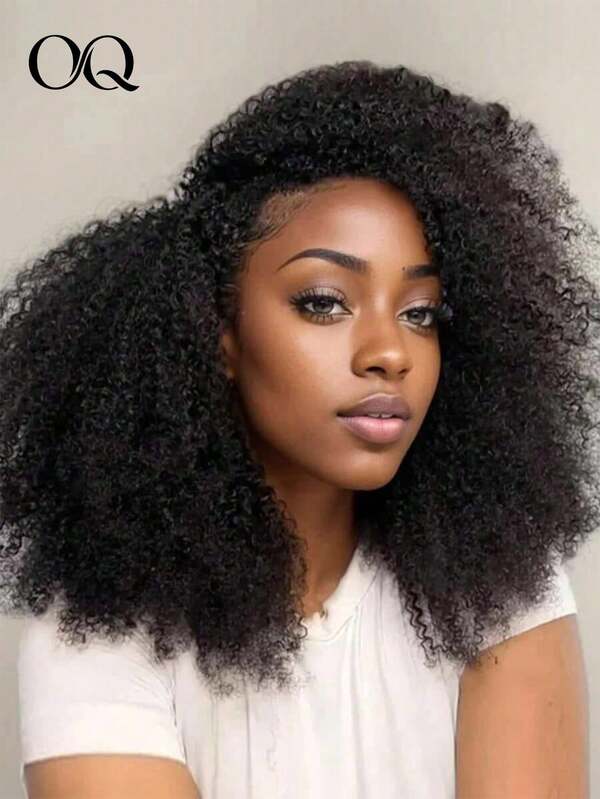 OQ Hair Afro Curly Human Hair 200% Density Glueless Wig Wear And Go 7x5 Transparent Lace 18‑30 Inch Natural Black Pre‑Cut Pre‑Plucked Melted Hairline Silky Human Hair For Women Hangout Brunch Meet‑Up Weekend Getaway