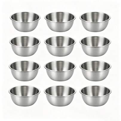 12/Pc Thickened Stainless Steel Round Sauce Bowls, Home Hot Pot BBQ Dipping Sauce Dish, Bento Side Dish Portioning Cup, Picnic BBQ Sauce Storage Box, Kitchen Side Dish, Nut Snack Serving Bowl, Stackable Space-Saving, Heat-Resistant Easy To Clean, Multi-Purpose Mini Food Portioning Container, Restaurant Commercial Seasoning Bowl, Valentine's Day, Halloween, Christmas, Back To School Gift