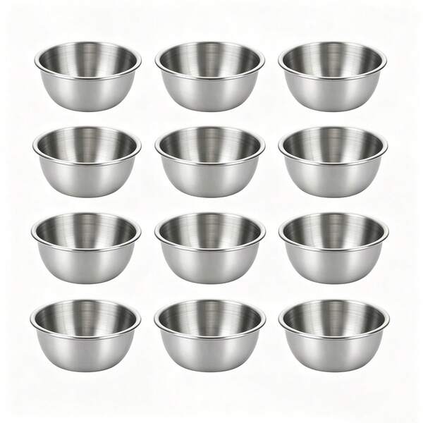 12/Pc Thickened Stainless Steel Round Sauce Bowls, Home Hot Pot BBQ Dipping Sauce Dish, Bento Side Dish Portioning Cup, Picnic BBQ Sauce Storage Box, Kitchen Side Dish, Nut Snack Serving Bowl, Stackable Space-Saving, Heat-Resistant Easy To Clean, Multi-Purpose Mini Food Portioning Container, Restaurant Commercial Seasoning Bowl, Valentine's Day, Halloween, Christmas, Back To School Gift