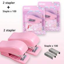 1 Set Cute Cartoon Mini Stapler Set With Staples, Portable Pocket Stapler For Student School Office Binding Stationery - Color Style Randomized - View 3